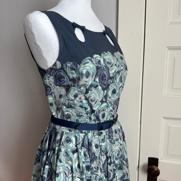 LC Lauren Conrad Blue and White Embellished Tie Front Mini Dress - Picture 4 of 11